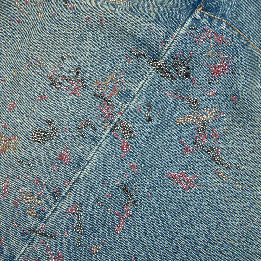 Beaded Splatter Denim Shorts - Mid Indigo