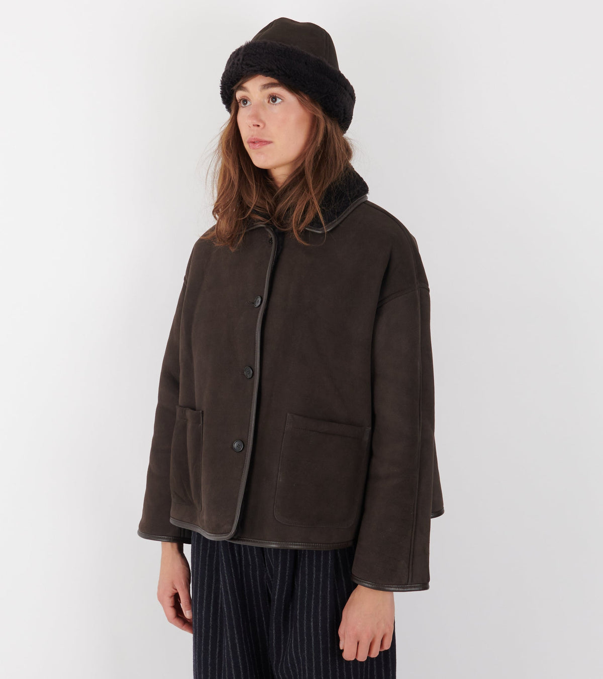 Suede Back Curly Hair Avis Jacket Chocolate