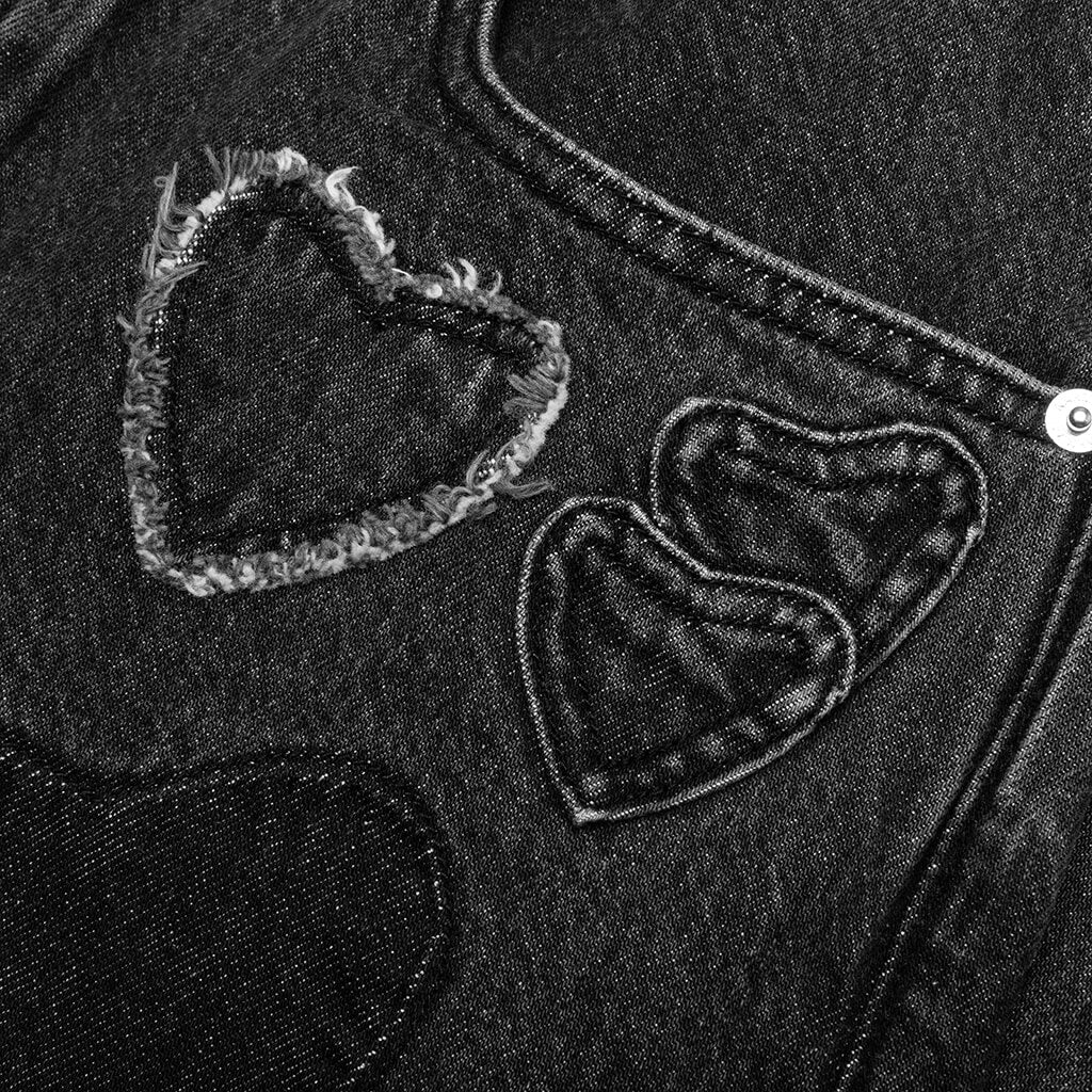 Heart Patchwork Jeans - Heart Charcoal Wash