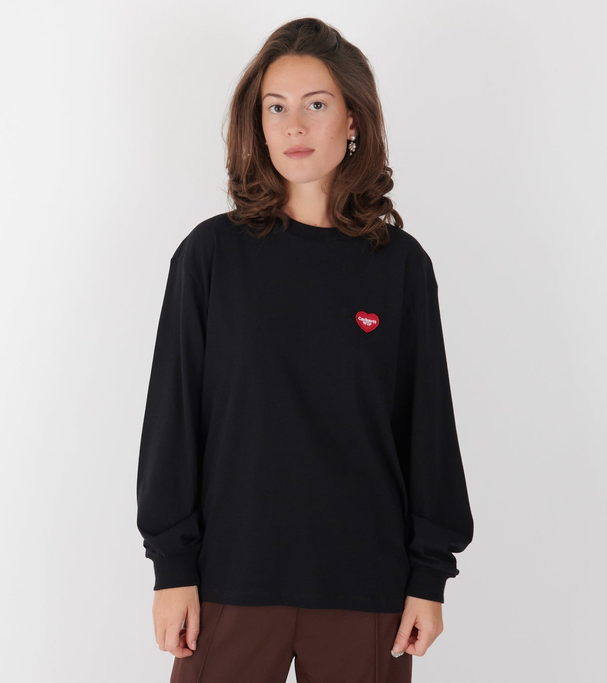 W L/S Heart Patch T-shirt Black