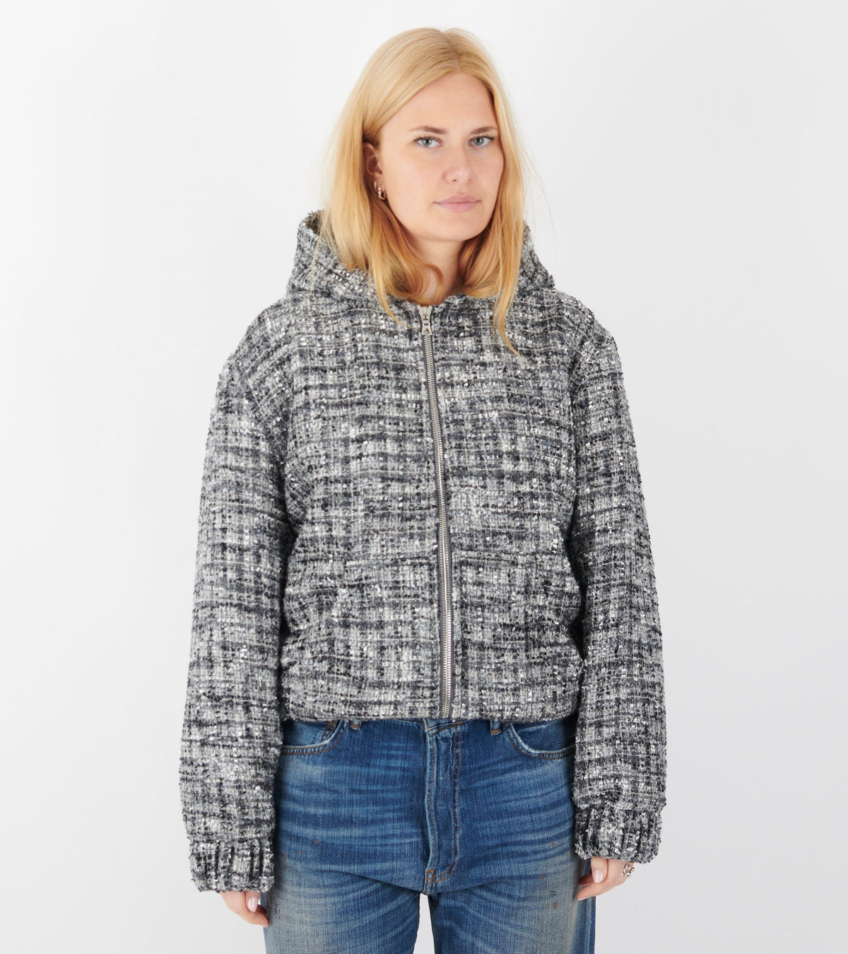 Bouclé Hooded Zip-up Jacket Classic Grey