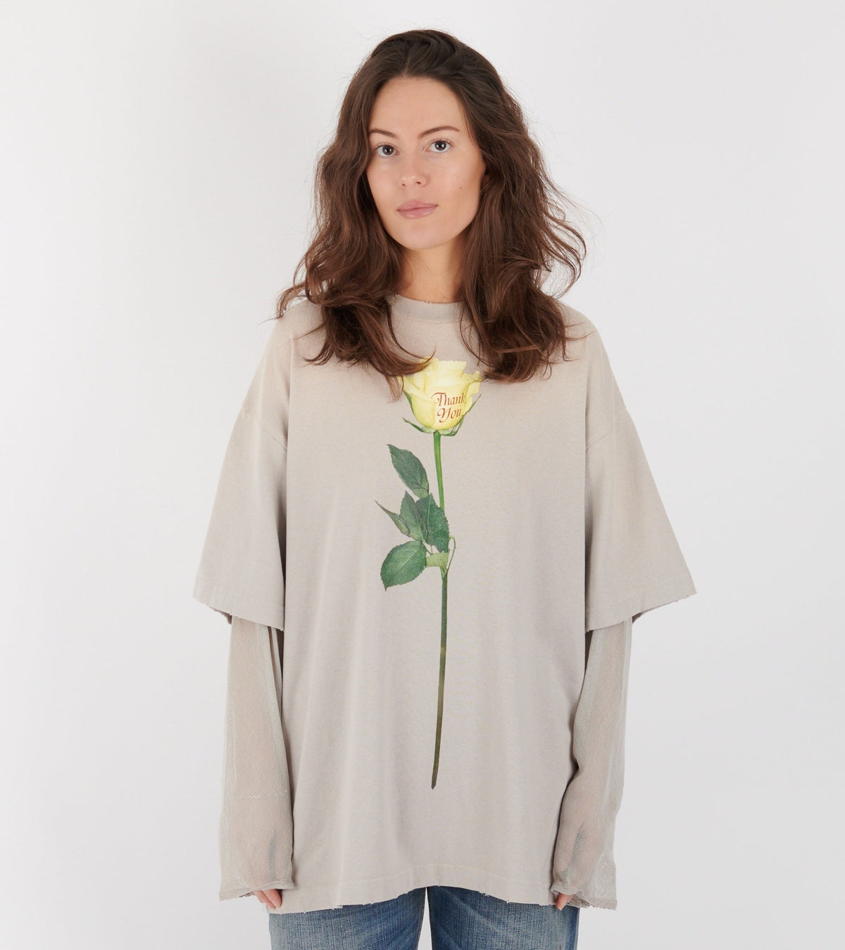 Layered Print T-shirt Light Grey