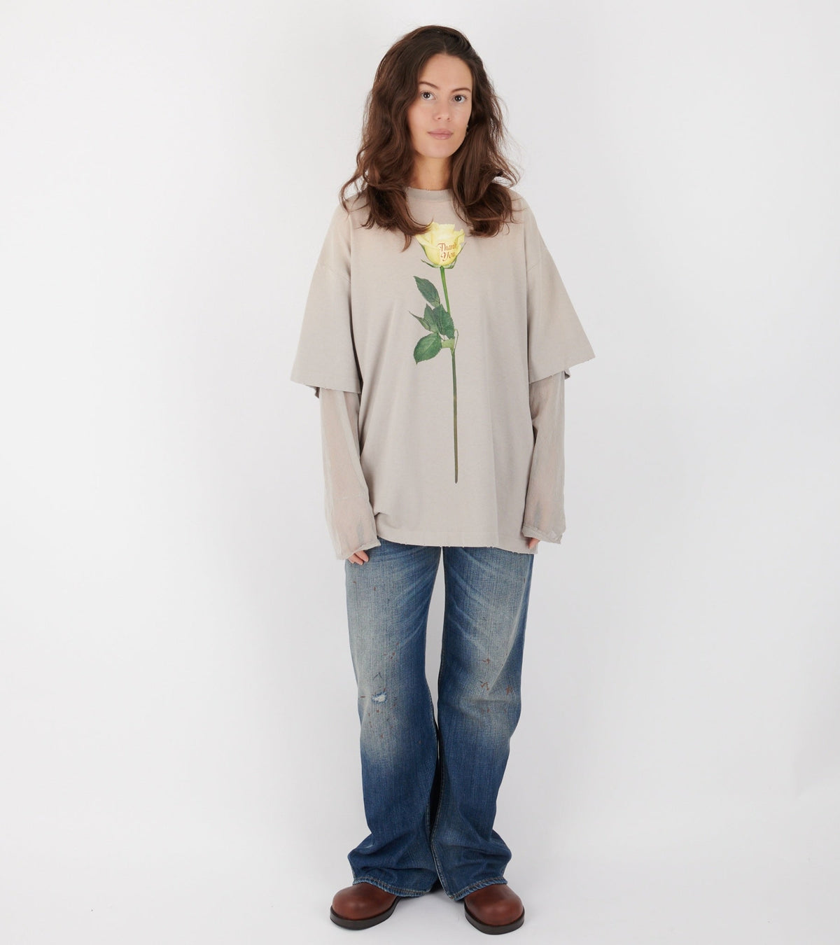 Layered Print T-shirt Light Grey