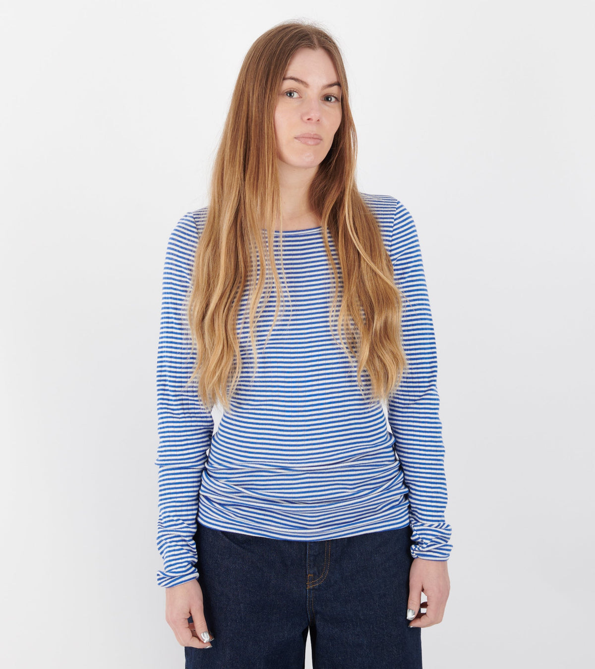 101 Rib Fine Stripe Cobalt Blue/Ecru