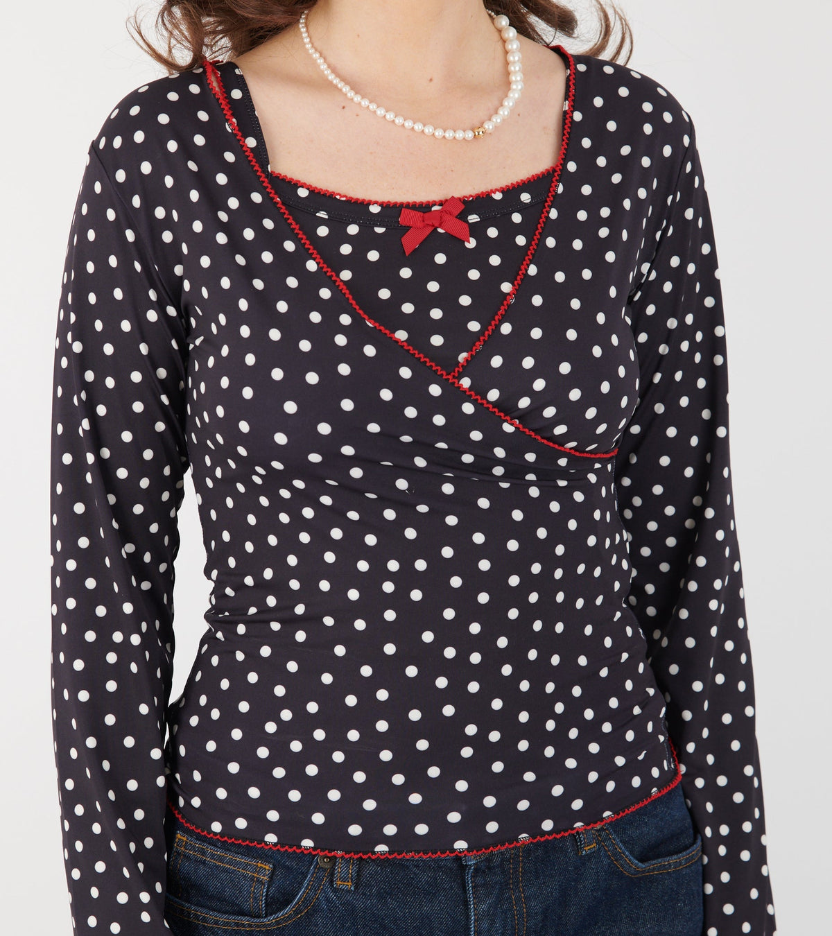 Jersey Wrap Top Black Dots