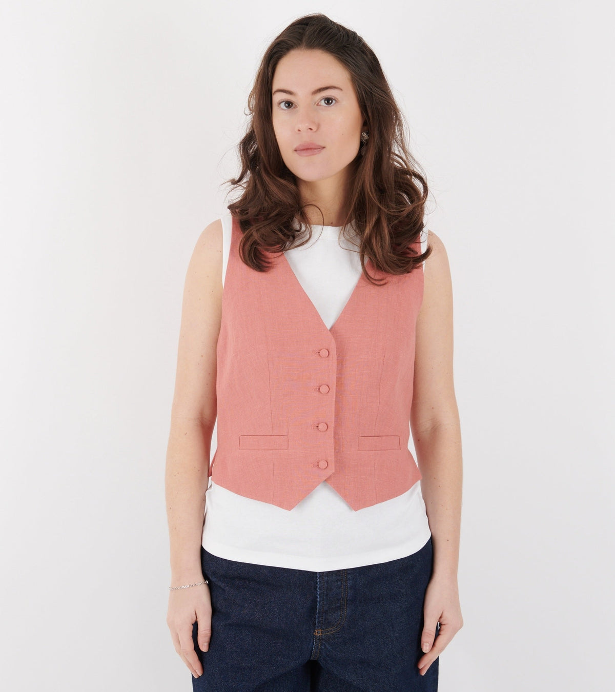 Linen Vest Raspberry