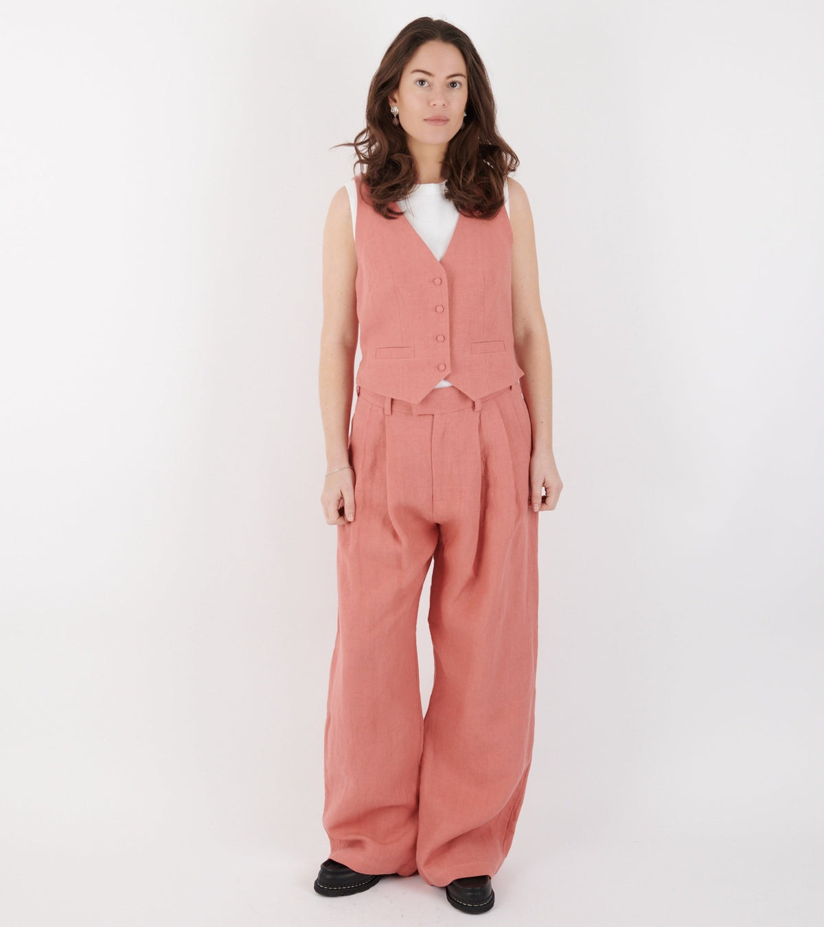 Linen Wide Box Pants Raspberry