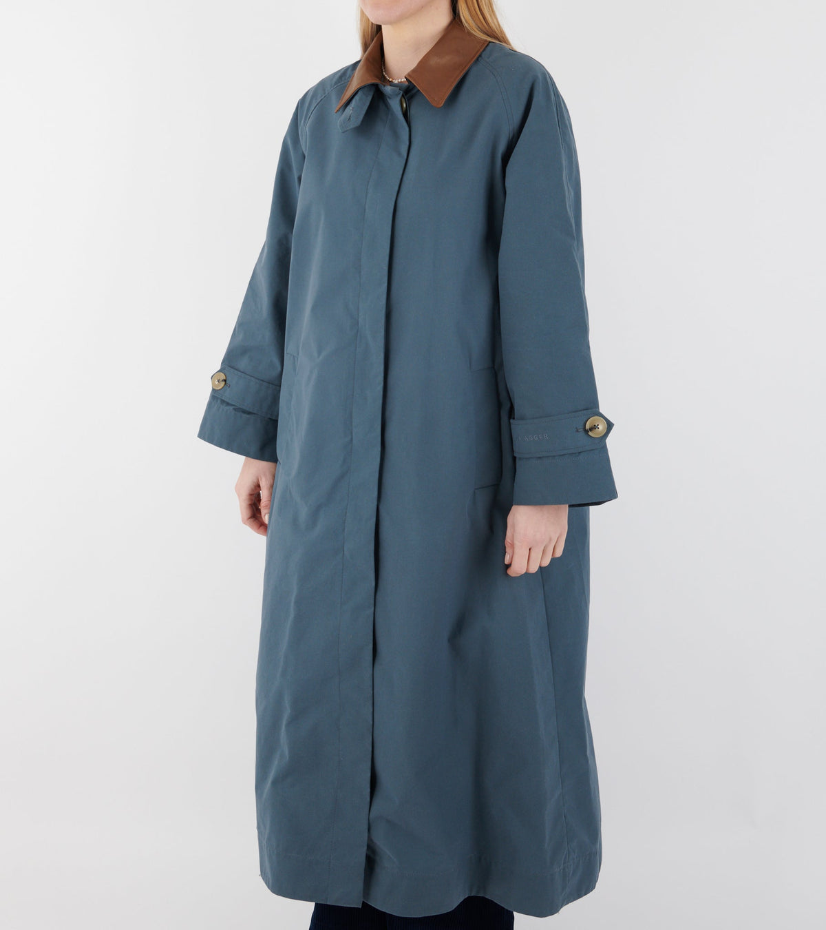 Waxed Cotton Mac Coat Dove Blue