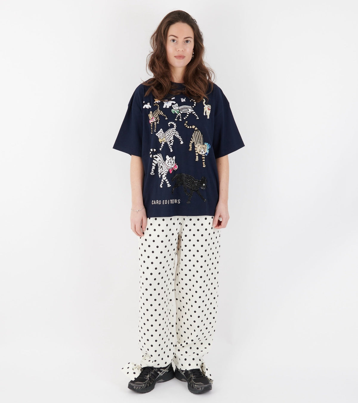 Coco Pants W. Bows White/Black Dots
