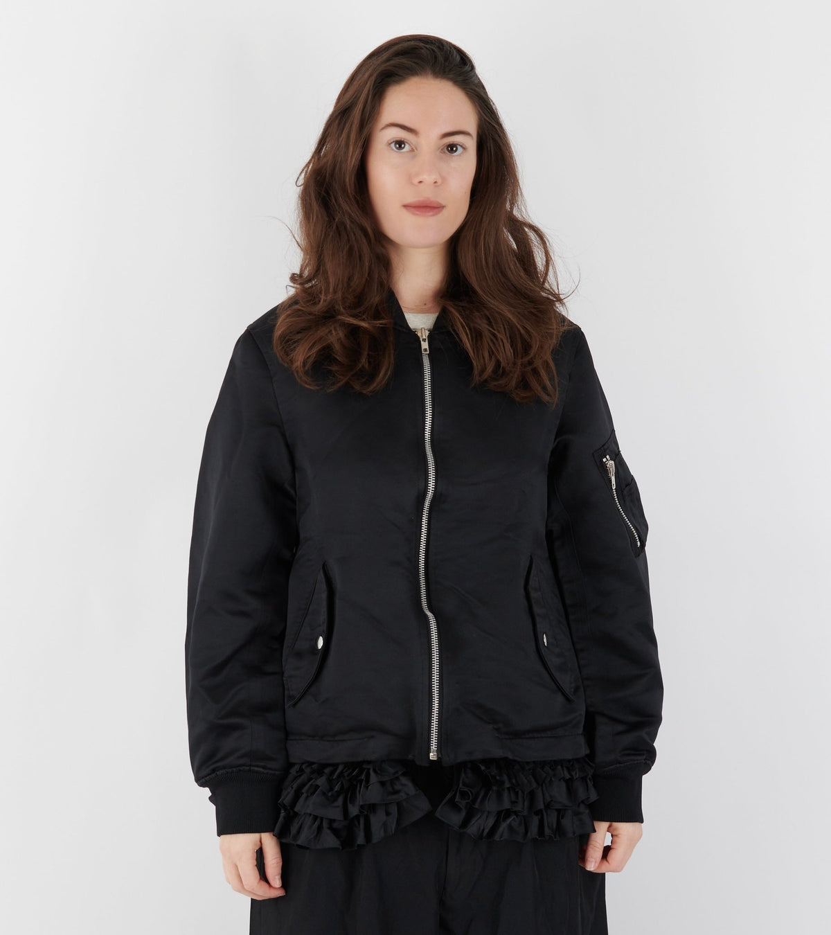 Ruffle Bomber Jacket Black