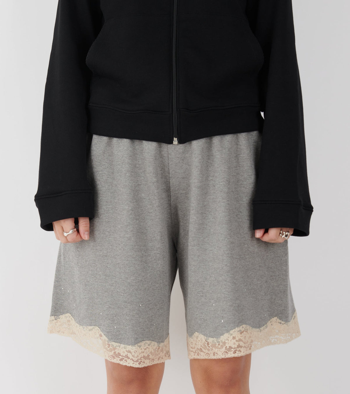 Lace Bermuda Sweat Shorts Dark Grey Melange