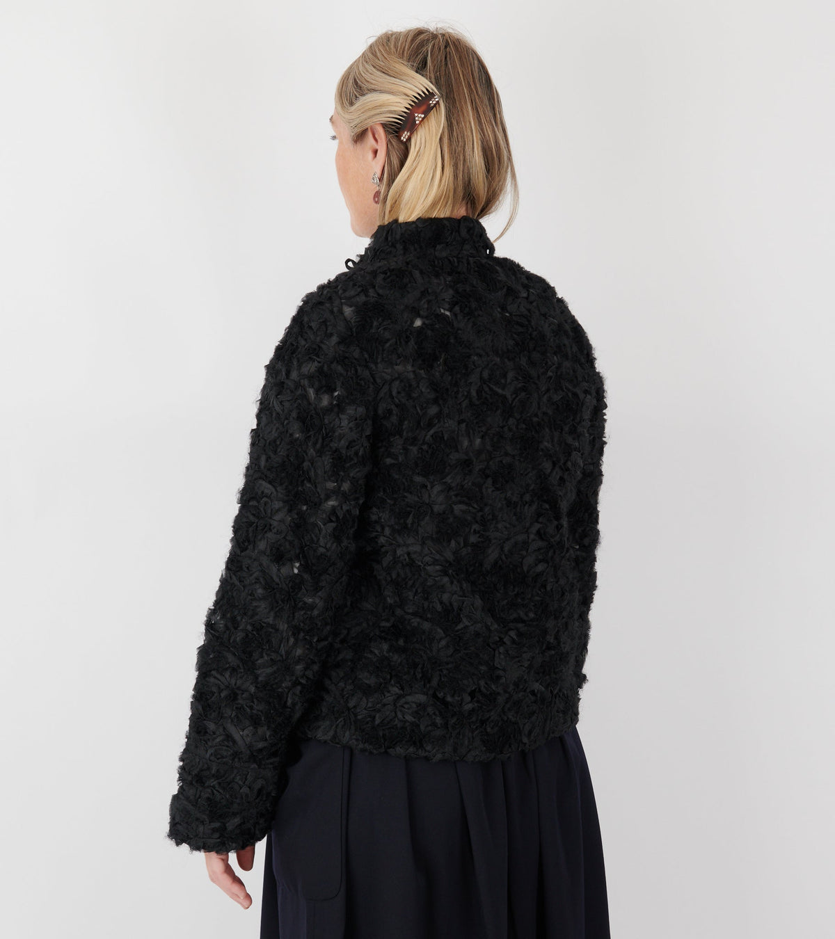 Curly Ruffle Mesh Jacket Black