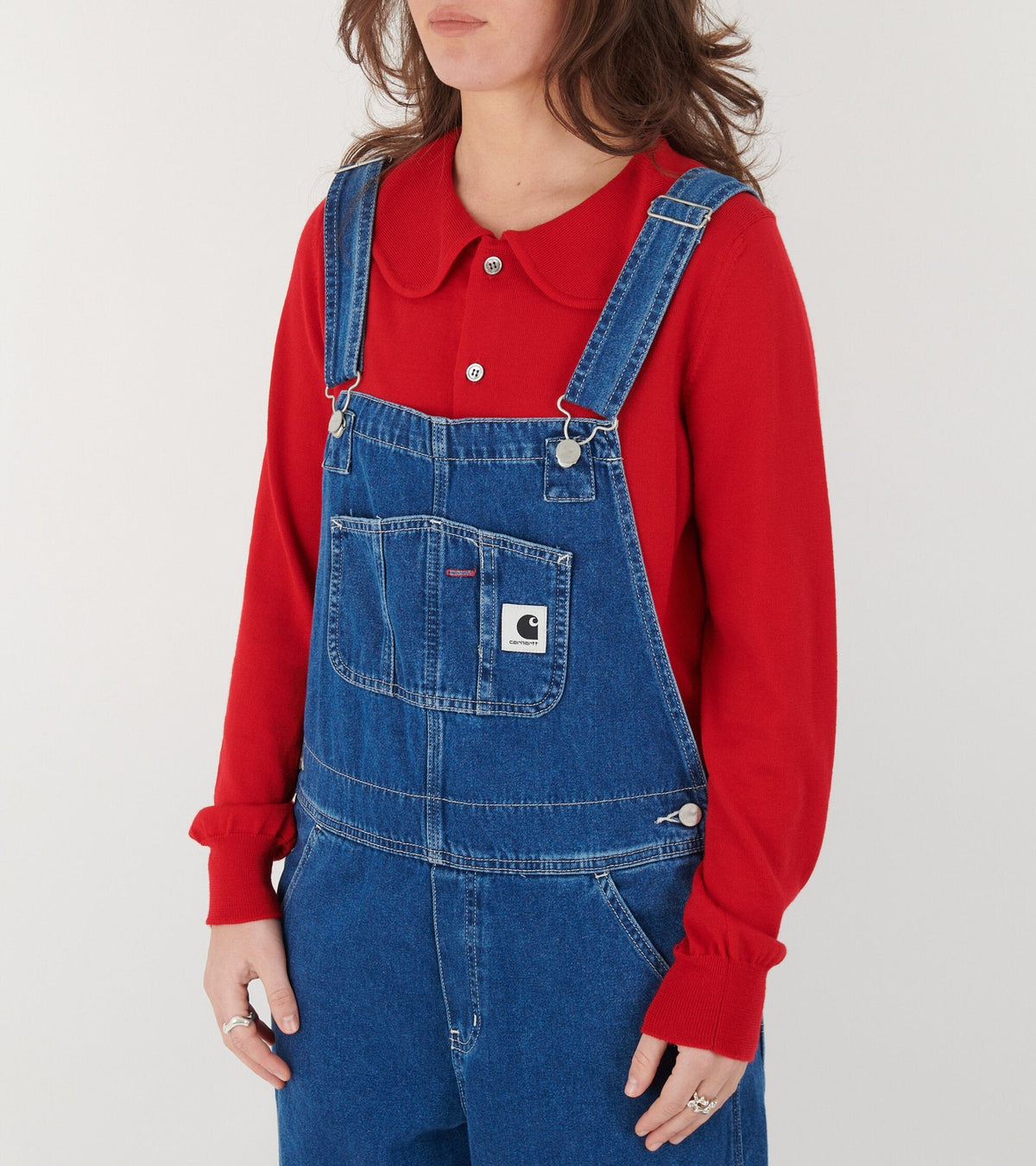 W Bib Overall Straight Blue Stone Washed