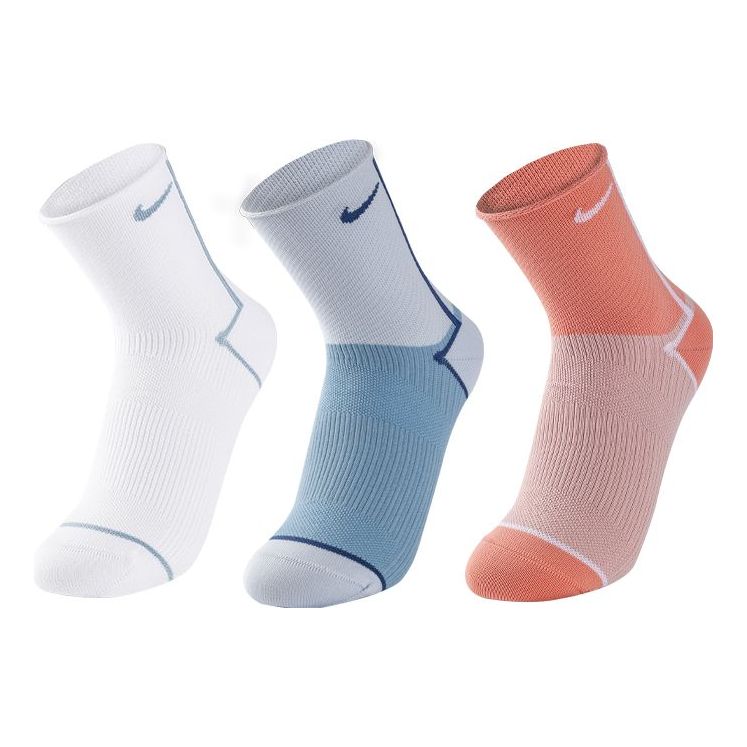 Nike Everyday Plus Lightweight Training Sports Breathable Socks Couple Style 3 Pairs White Pink Blue CK6021-914