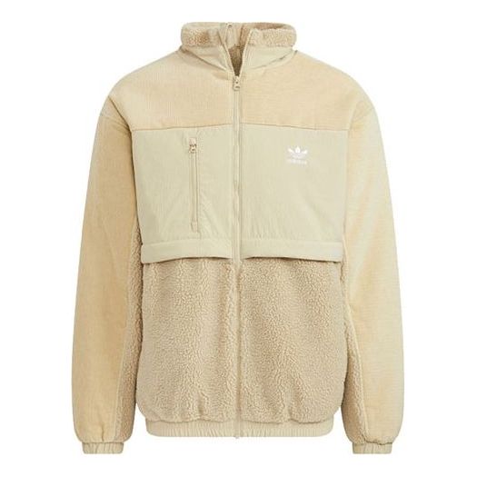 Men's adidas originals Adicolor Jkt Retro Splicing Stay Warm Sports Stand Collar Jacket Prairie Brown HP1817