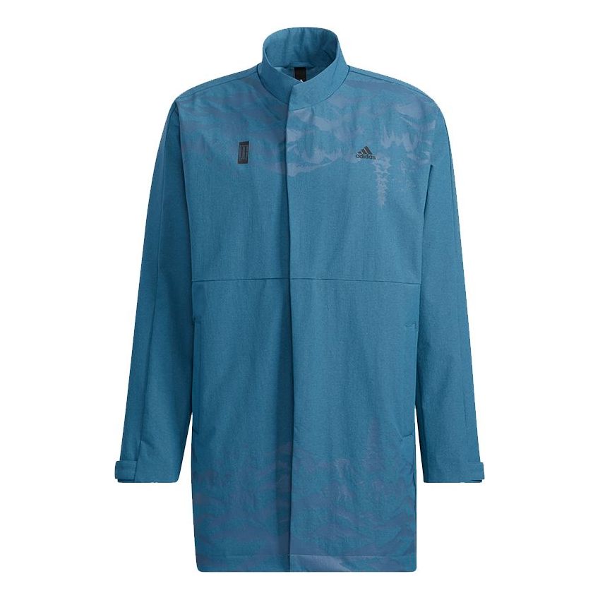Men's adidas Wj Wv Long Jkt Martial Arts Series Pattern Mid-Length Stand Collar logo Jacket Sky Blue H39302