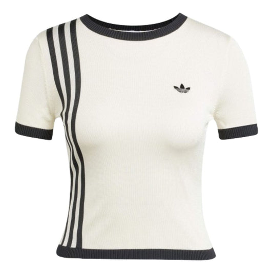 (WMNS) adidas Knitted 3-Stripes Short T-Shirt Asia Sizing 'White' JJ0961