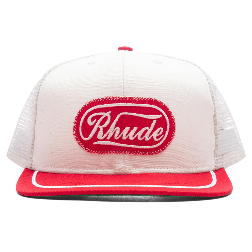 Patch Trucker Hat - Off White/Red