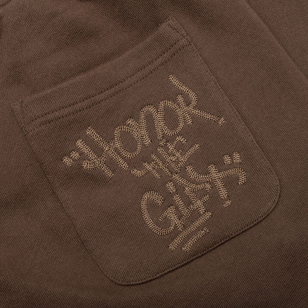 Script Embroidered Sweats - Brown
