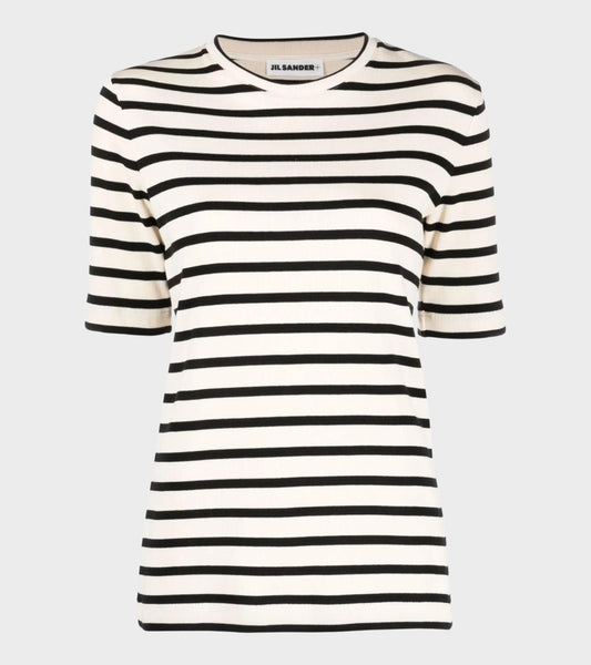 Ribbed Cotton Jersey Stripe T-shirt Open Grey