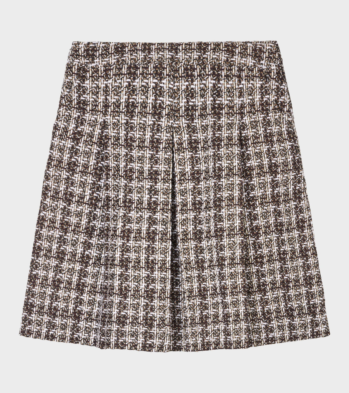 Bouclé Wool Full Length Pleated Skirt Burgundy Checkered