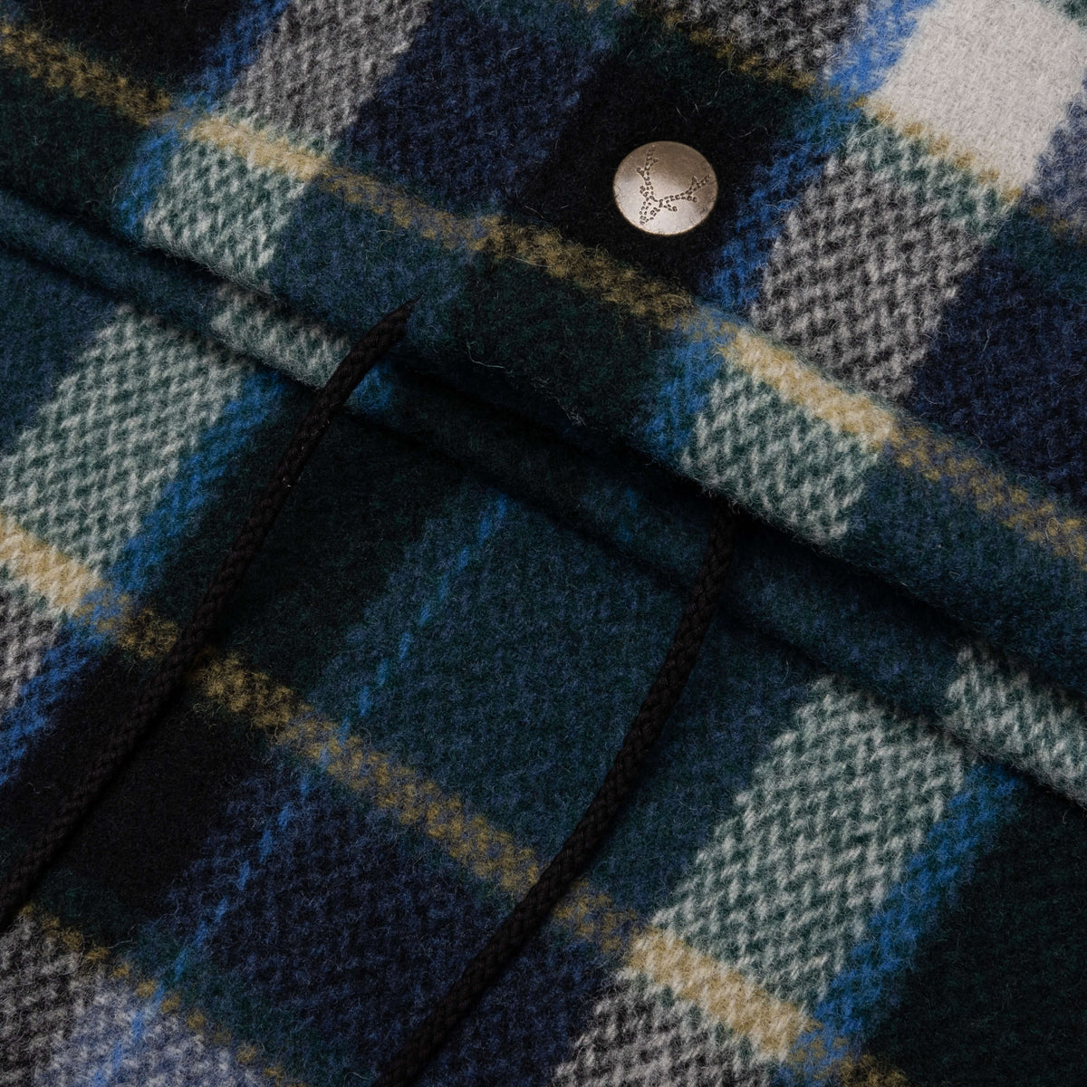 Wool Melton Plaid Coach Jacket - Green