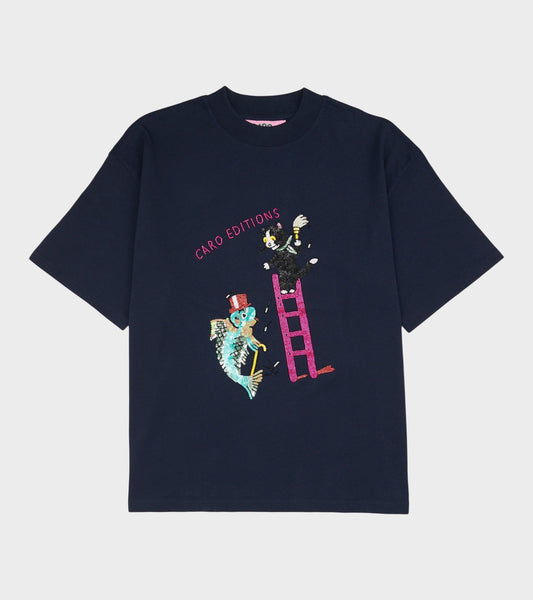 Freddie T-shirt Cat On Ladder Navy
