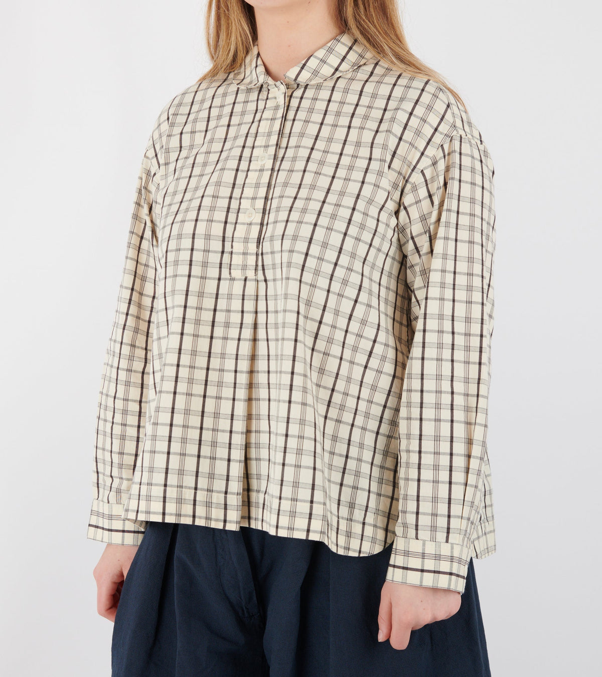 Half Placket Check Cotton Shirt Ecru/Rich Soil