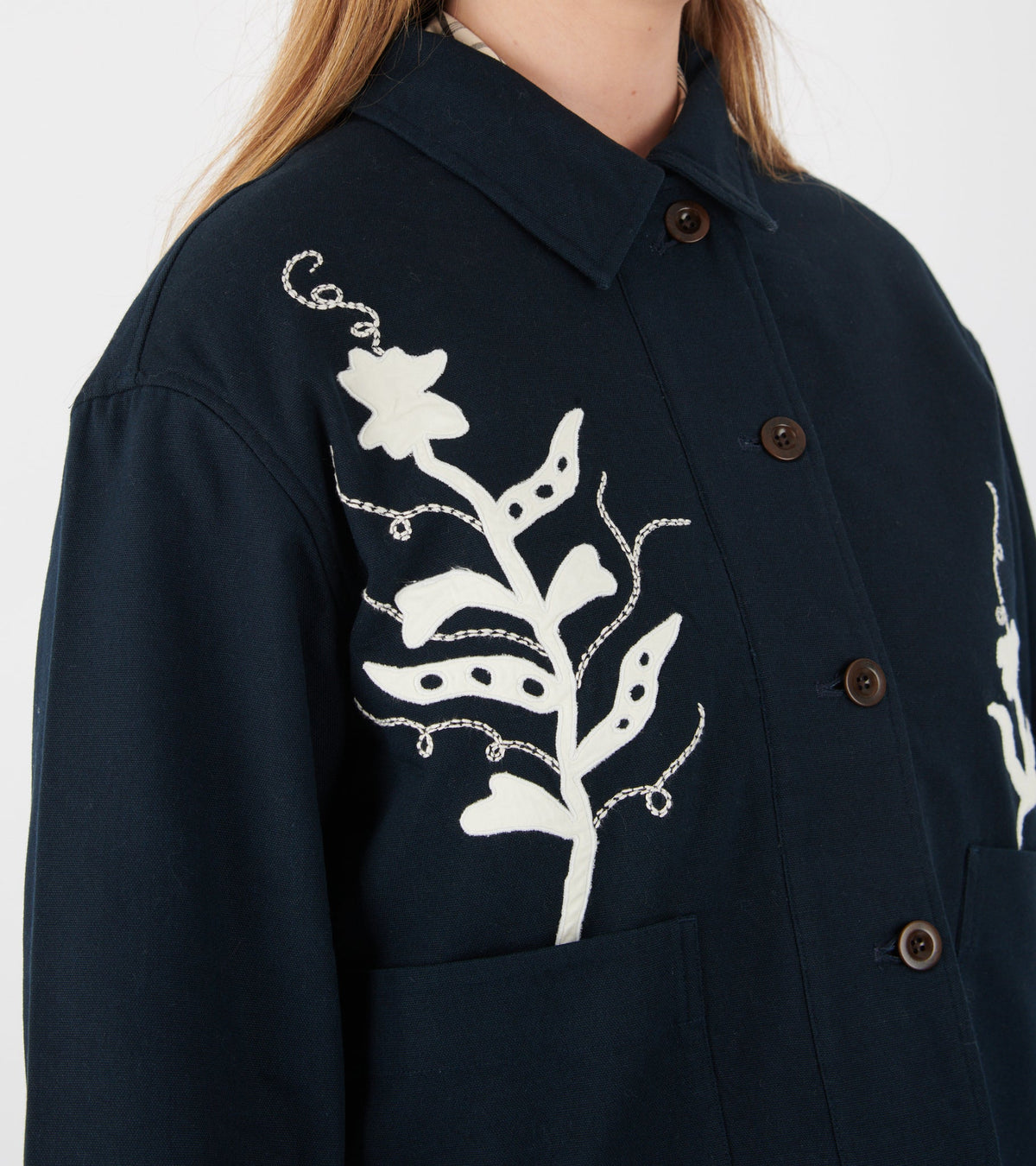 Applique Pea Shoot Jacket Dark Denim