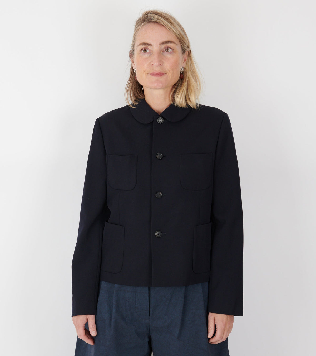Round Collar Jacket Navy