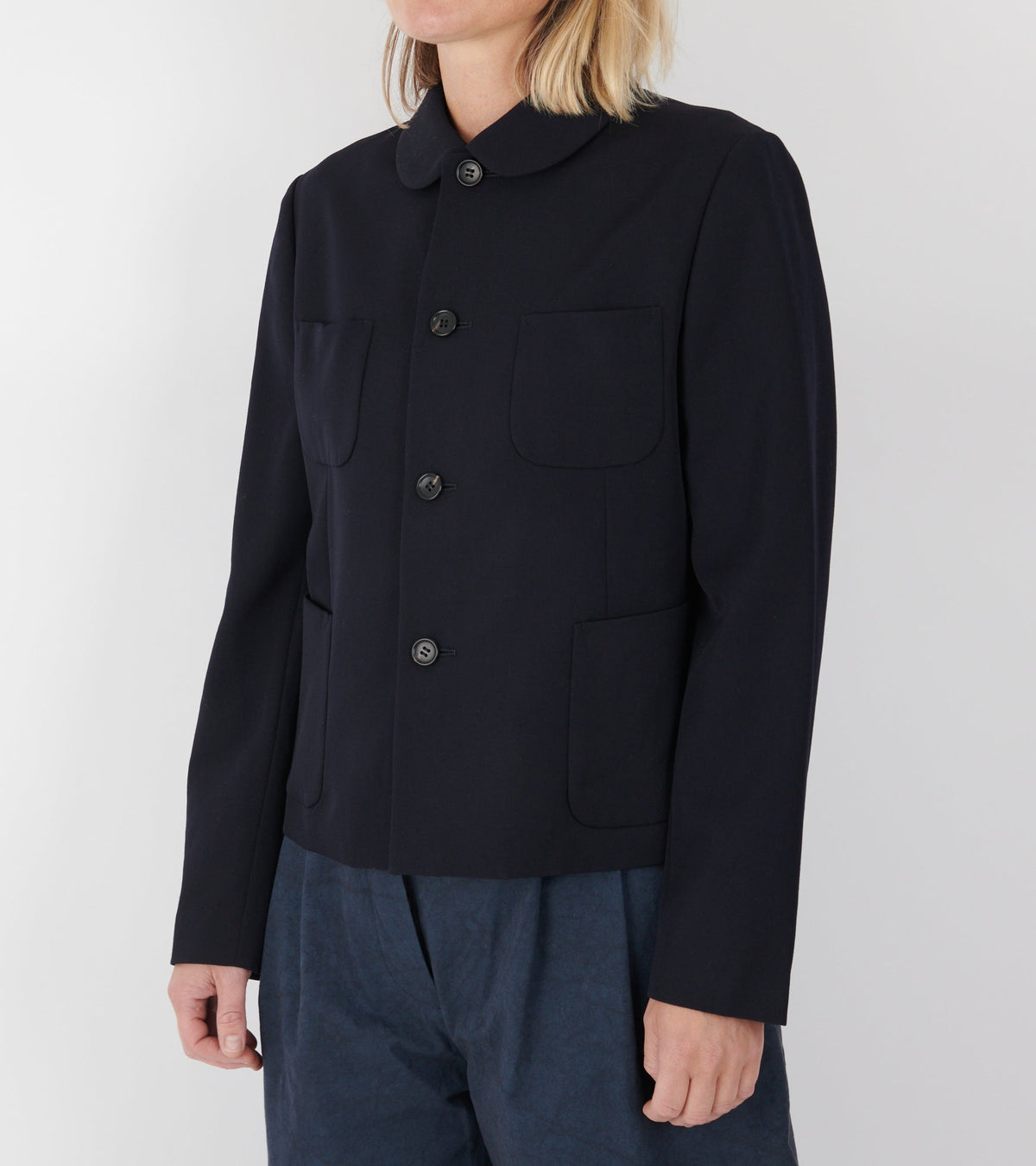Round Collar Jacket Navy
