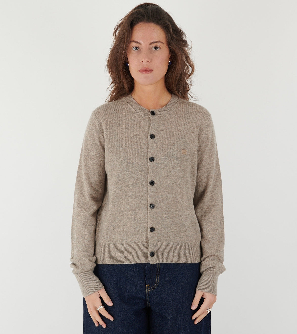 Face Logo Cardigan Beige