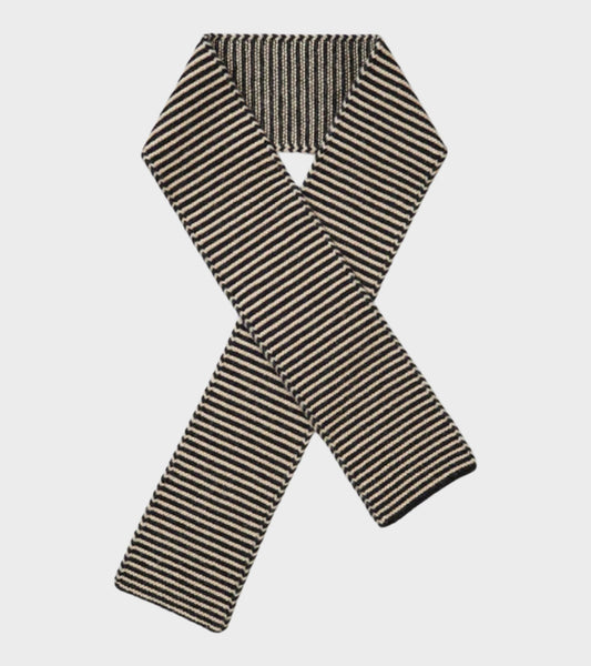 Small Thin Stripe Gartner Stitch Scarf Black/Oatmeal