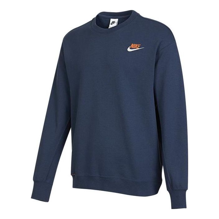 Men's Nike Logo Embroidered Round Neck Sports Pullover Blue DR7834-437
