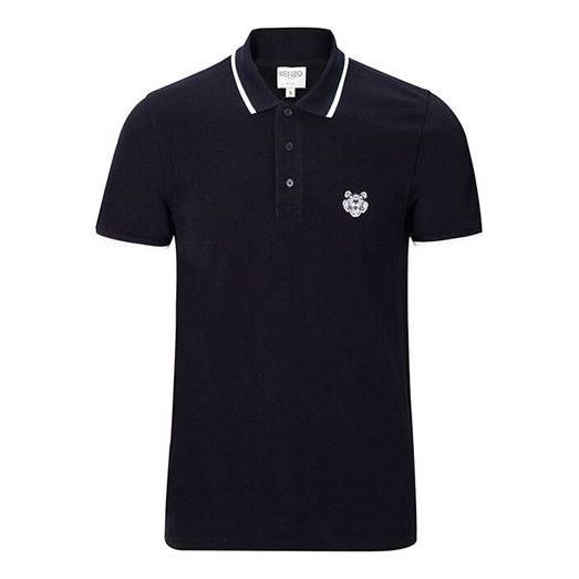 Men's KENZO Tiger Head logo Cotton Short Sleeve Black Polo Shirt F005PO0014BA-99