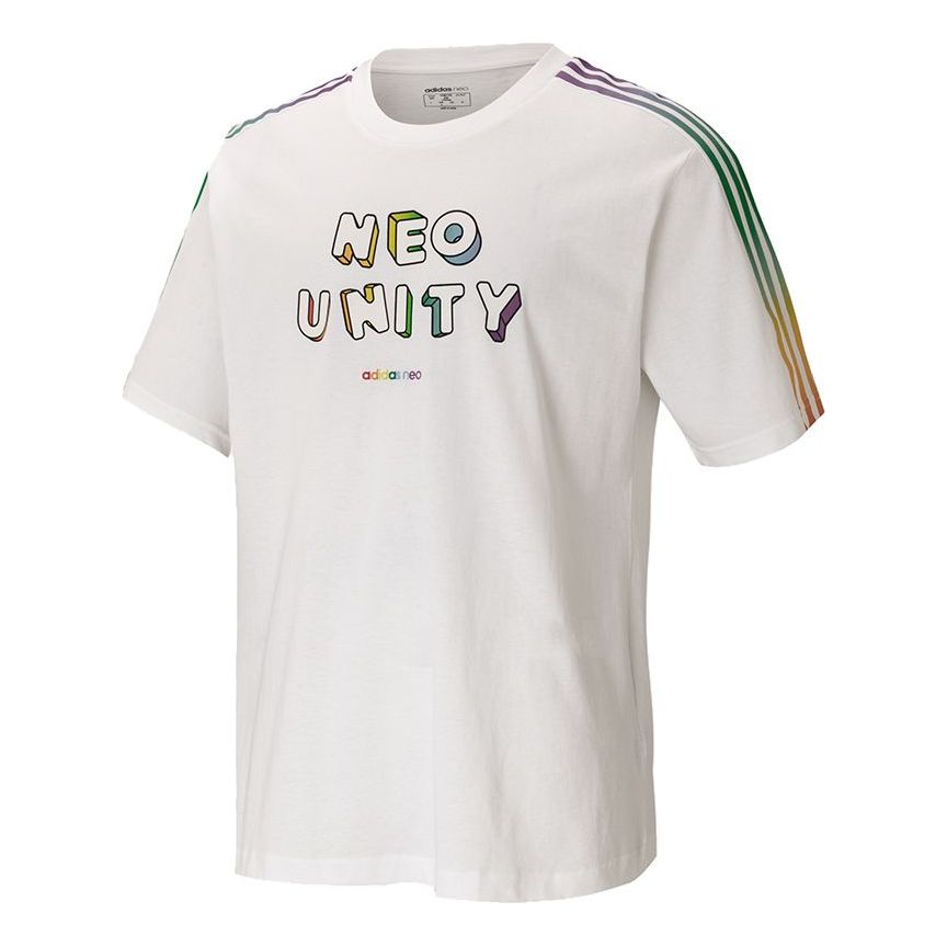 adidas neo U Pd Tee2 Gradient Stripe Alphabet Printing Knit Sports Short Sleeve White H65032