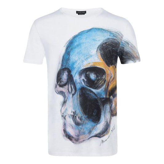 Men's Alexander McQueen SS21 Round Neck Skeleton Printing Short Sleeve White 550475-QMZ61-0900