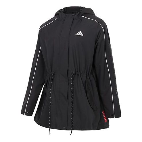 (WMNS) adidas Cny Jkt Warm Sports Lacing Woven Fleece Lined Hooded Jacket Black GP0625