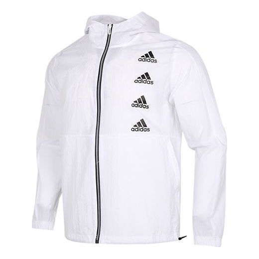 adidas Logo Print Woven Hooded Jacket Men's White GK9419