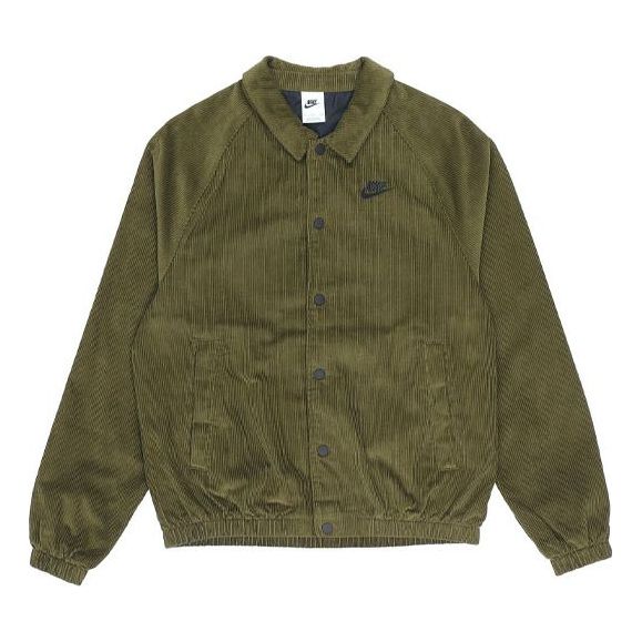 Men's Nike Stack Logo Casual Corduroy Jacket Autumn Green DO2323-326