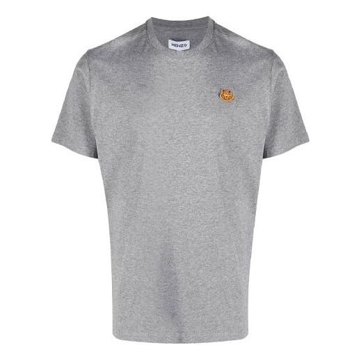 Men's KENZO SS21 Small Tiger Head Pattern Embroidered Round Neck Short Sleeve Gray FB55TS0034SA-95