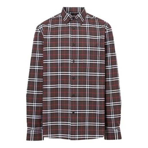 Men's Burberry Plaid Casual Long Sleeves Shirt Colorblock 80175641