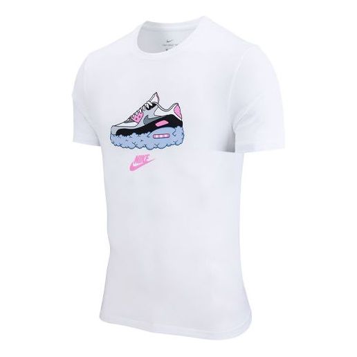 Nike Sportswear Knit Printing Sports Round Neck Short Sleeve White DB4826-100