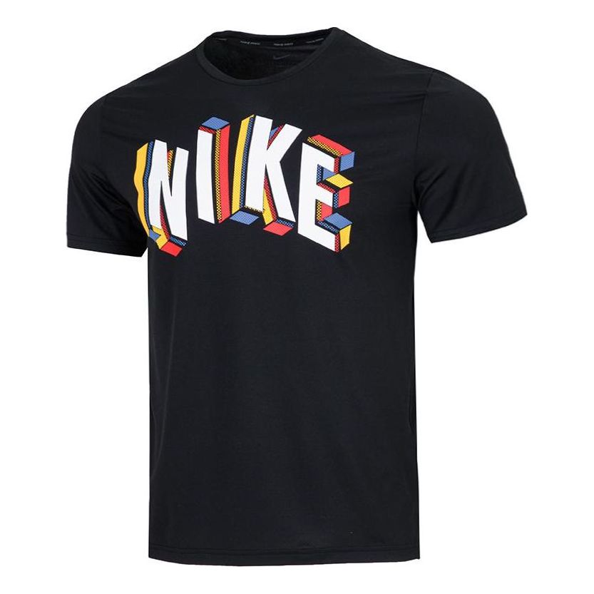 Men's Nike Large Logo Alphabet Printing Round Neck Short Sleeve Black T-Shirt DM6667-011
