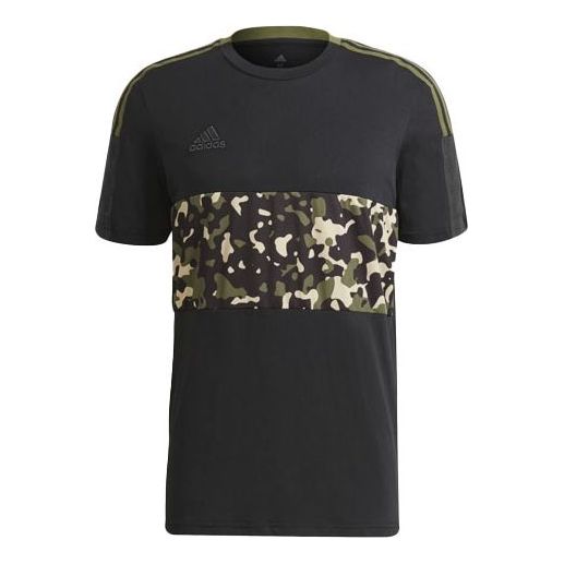 adidas Tiro Tee Aop Casual Sports Soccer/Football Short Sleeve Black GU8189