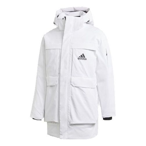 adidas Full-length zipper Cardigan Multiple Pockets Down Jacket Couple Style White GN9838