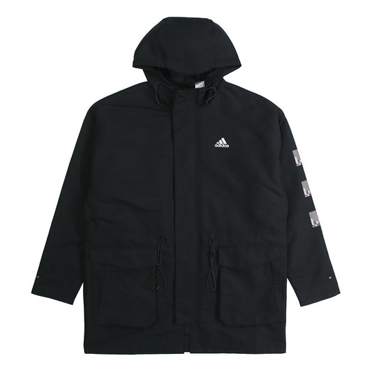 adidas Cny Jkt Top Sports Training Printing hooded Fleece Lined Woven Jacket Black H37917