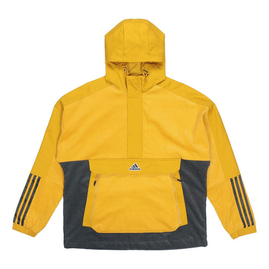 adidas M Corduroy Ank Half Zipper Colorblock Sports hooded Logo Jacket Brown HD0366