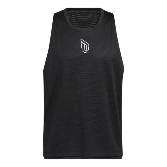Men's adidas Lillard Logo Printing Stripe Basketball Sports Black Vest HF1729