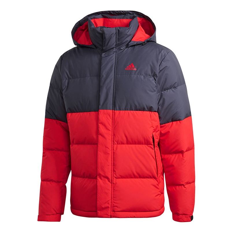 Men's adidas C/ Outdoor Colorblock Sports hooded down Jacket Red GF0108